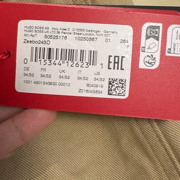 Hugo Boss Men's Khaki Pants 34x32 Flat Front 100% Cotton NWT - Picture 11 of 13